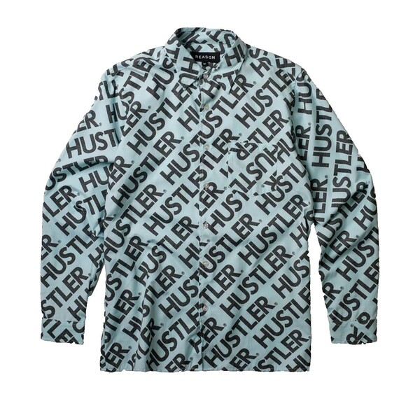 Reason Men's Hustler Logo Light Blue Long Sleeve Oxford Button Down Shirt Size L - Picture 1 of 4